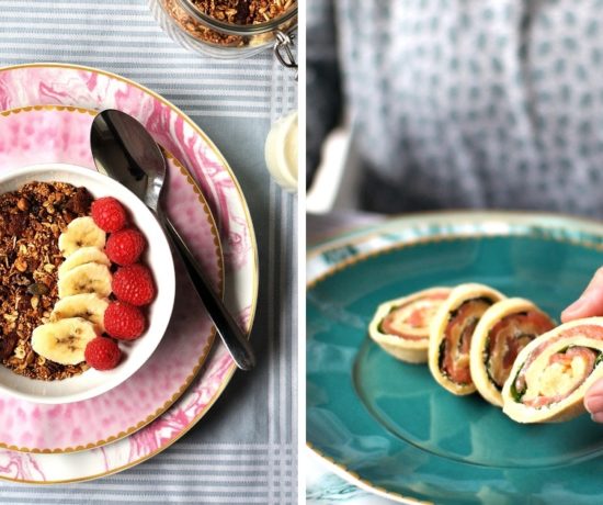Granola und Lachsroellchen