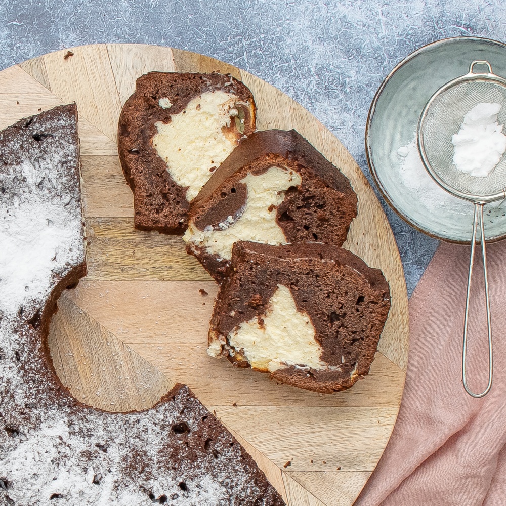 schokoladenkuchen mit käsekuchen füllung