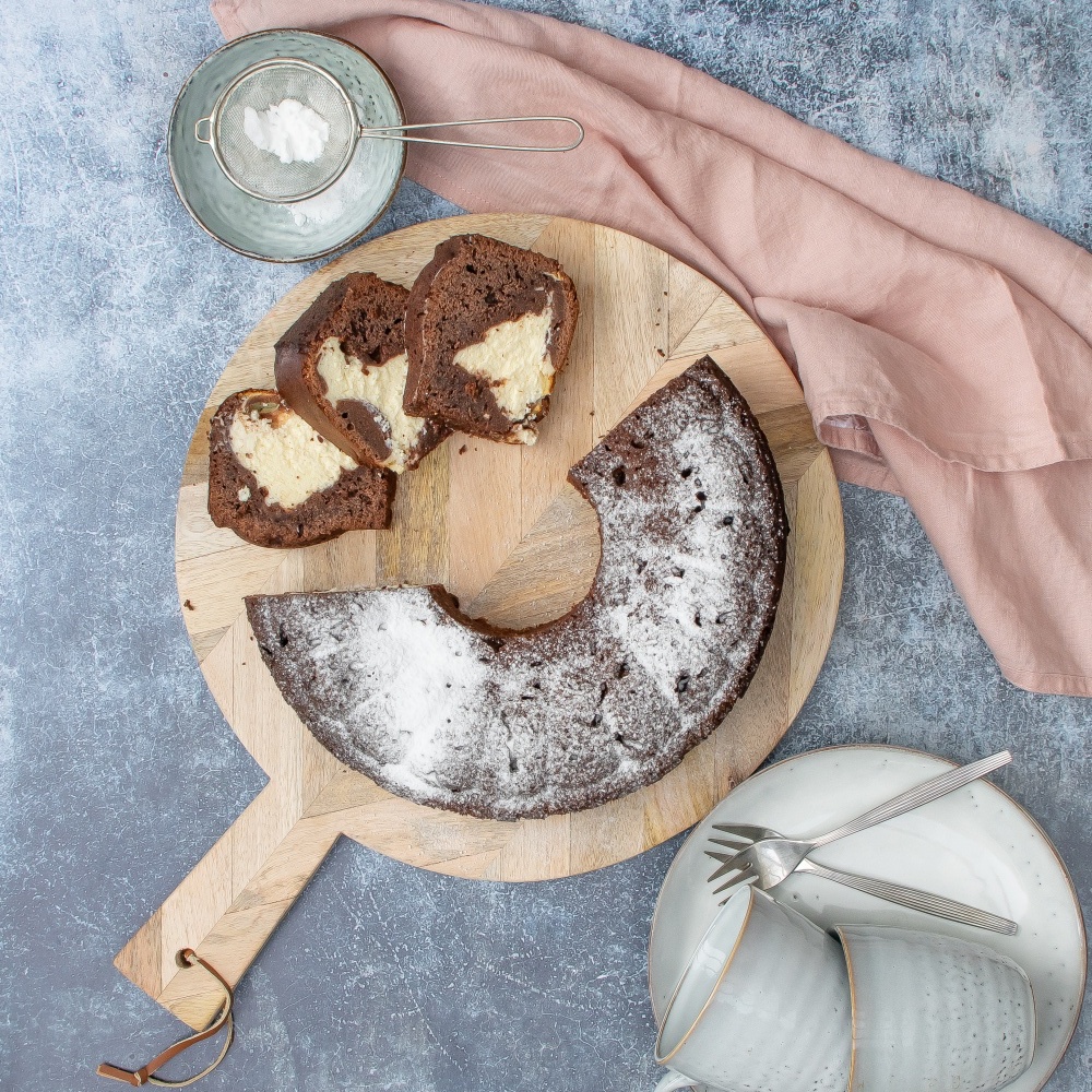 schokokuchen mit cheesecake füllung kalorienarm