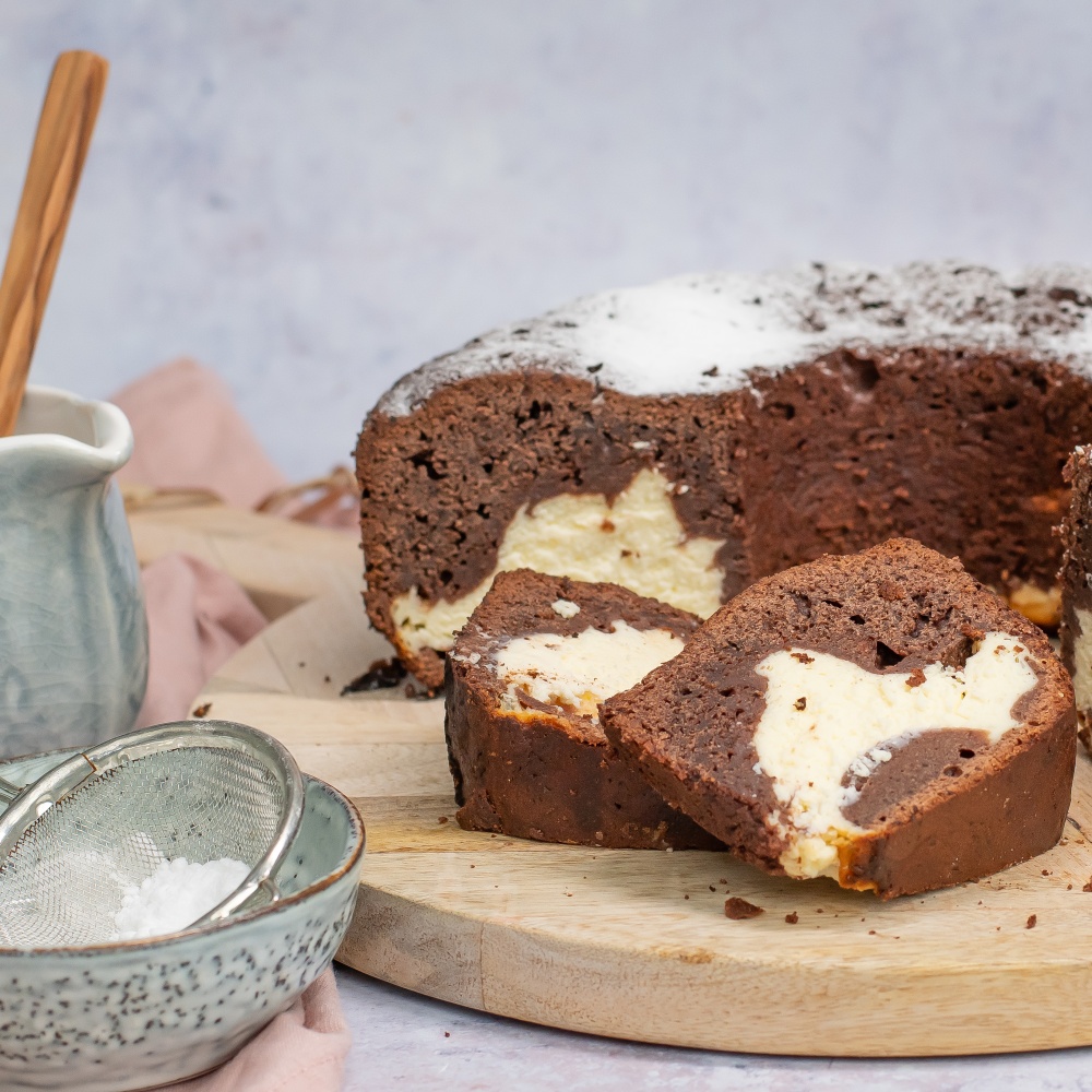 schokoladenkuchen mit käsekuchen füllung