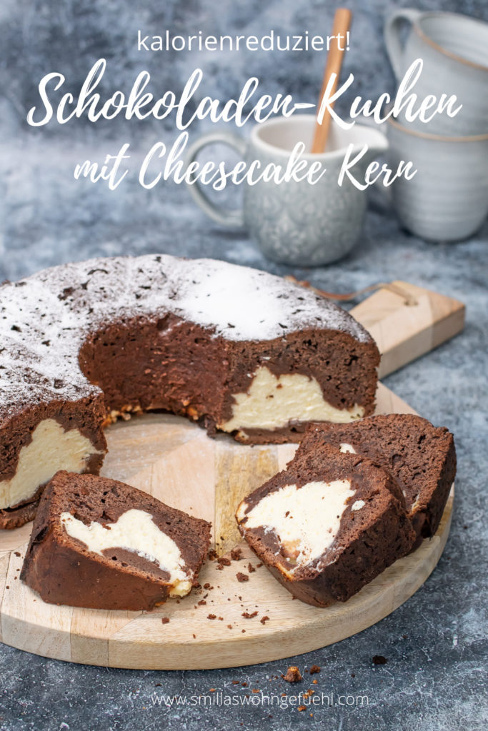 kalorienreduzierter schokoladenkuchen mit käsekuchen füllung