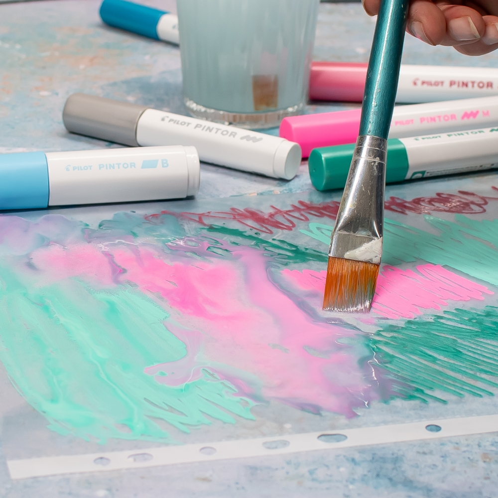 Farberlauf Aquarell mit Stiften